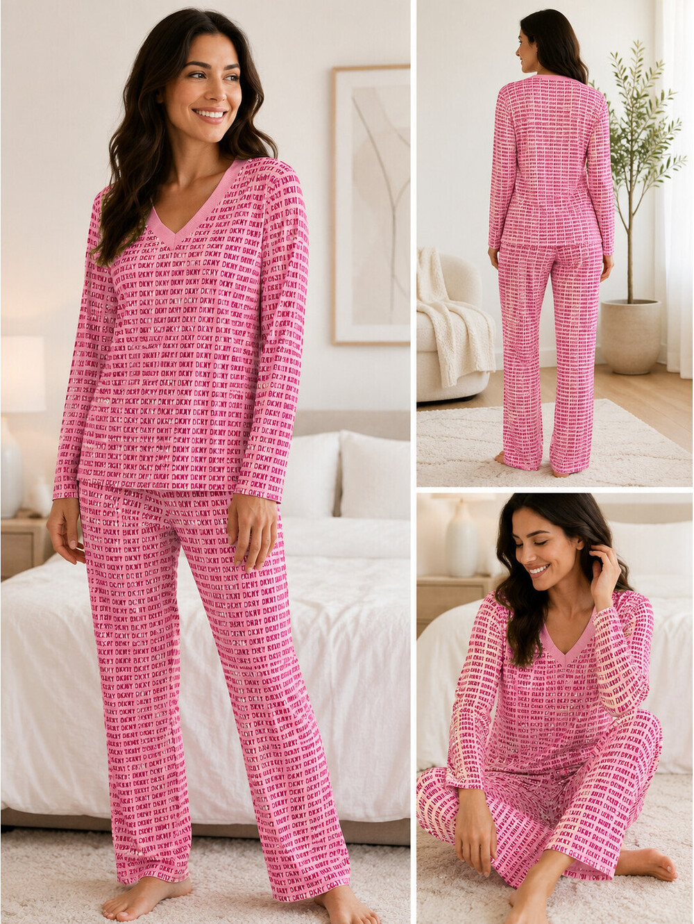 DKNY Women's Logo Pajama Set Pink & Mauve Sleepwear Size S NWT